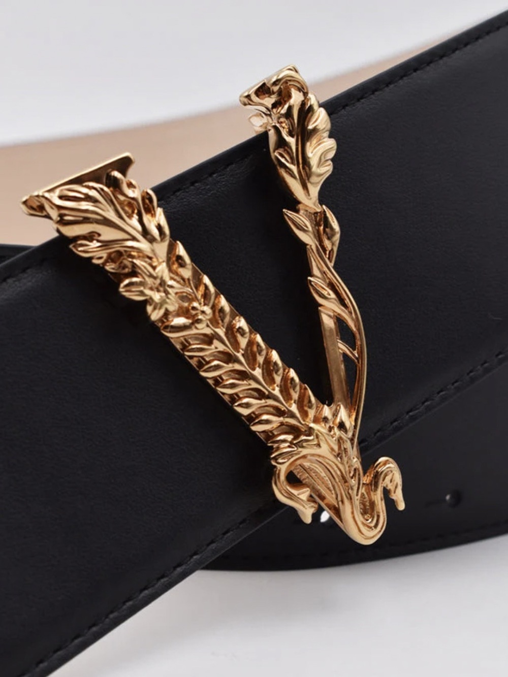 Versace Virtus Black Leather Belt with Gold Buckle - Picture 5 of 8